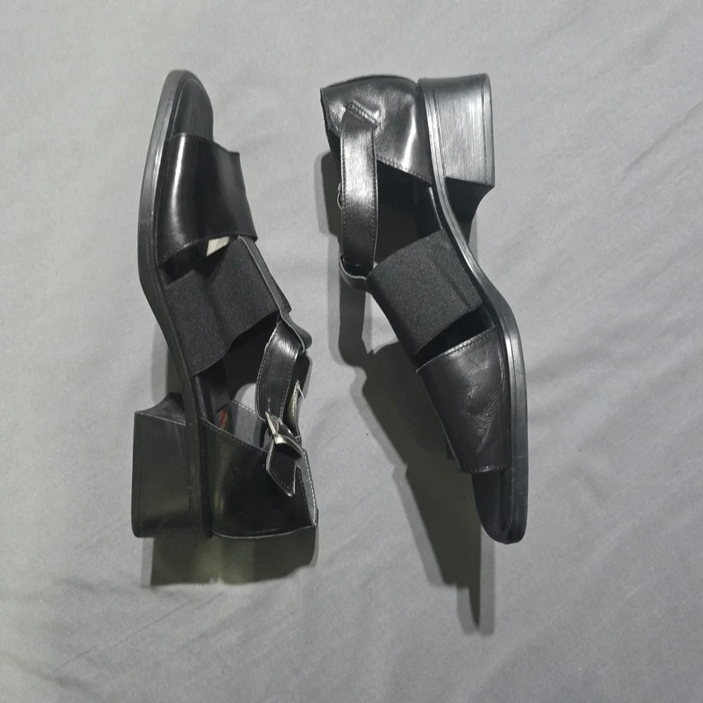 vintage Aerosoles Block Heel Sandals Womens 11 Black  Square Toe Strappy